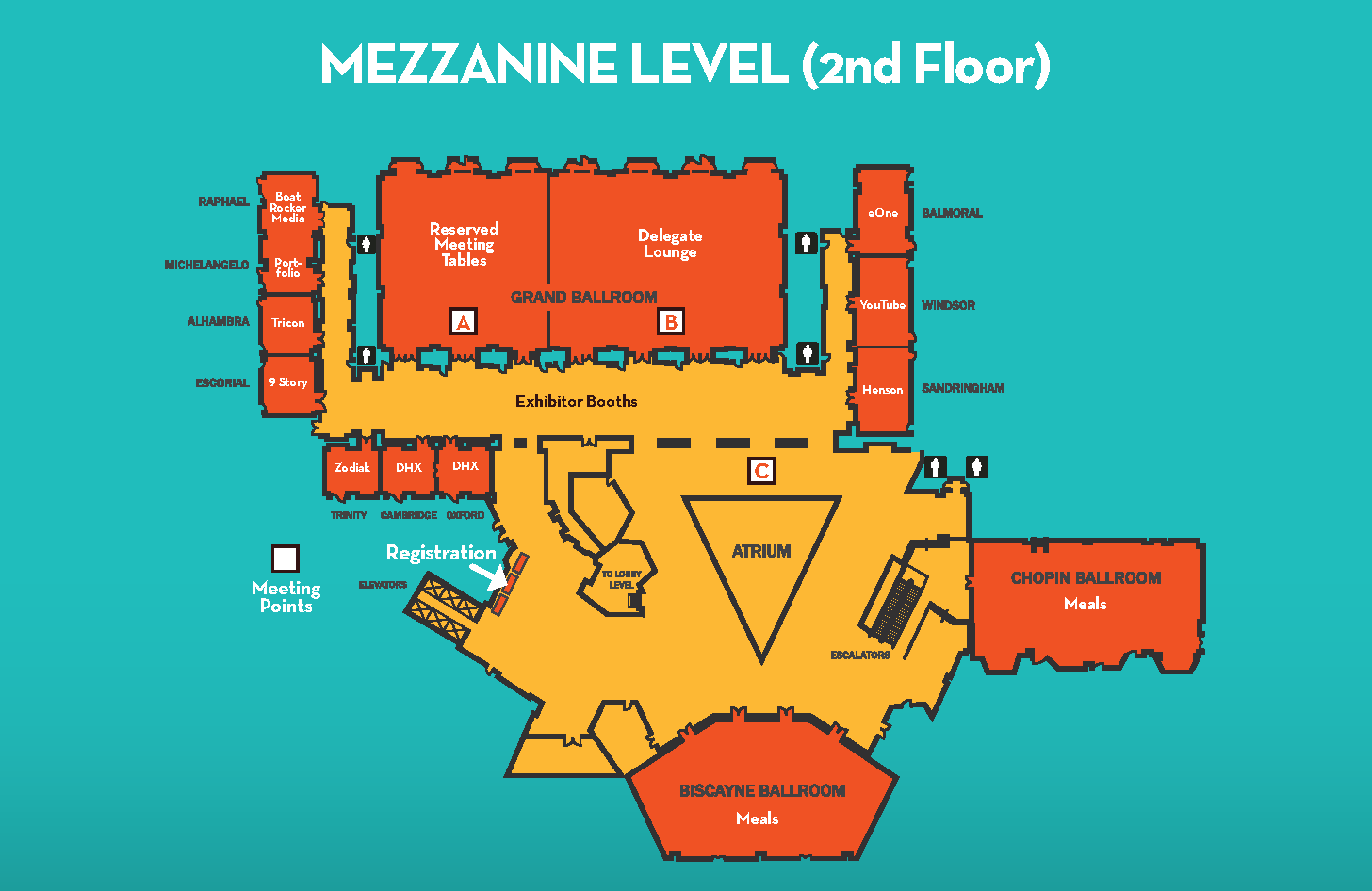 A floorplan of the Intercontinental Miami conference center mezzanine